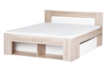 Łóżko do sypialni Milo 08 z wysuwanymi szafkami nocnymi i szufladami 160x200 - biały / dąb sonoma