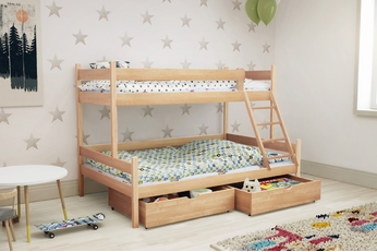 Łóżko piętrowe drewniane Poli z szufladami - 90x180