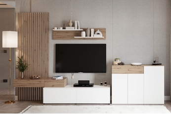 http://Meblościanka%20Lucimo%20210%20cm%20z%20lamelami%20-%20biały%20/%20dąb%20artisan