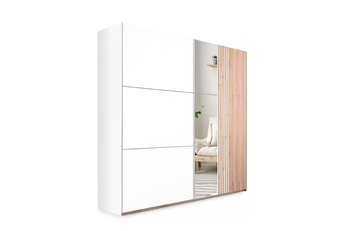 http://Szafa%20z%20lustrem%20Sintra%20250%20cm%20przesuwna%20z%20lamelami%20-%20dąb%20wotan%20/%20biały%20