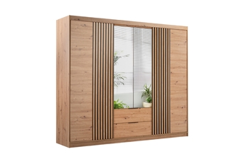 http://Szafa%20z%20lustrem%20Majorka%20250%20przesuwna%20z%20szufladami%20-%20dąb%20artisan%20