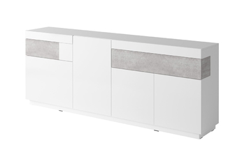 Komoda czterodrzwiowa z szufladami Silke 25 - biały połysk / colorado beton