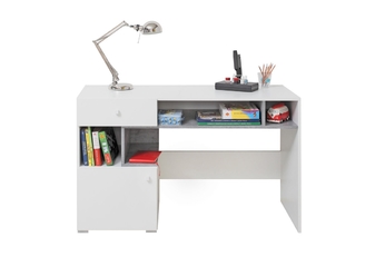 Biurko jednodrzwiowe z szufladą i wnękami Sigma SI10 do pokoju młodzieżowego - biały lux / beton
