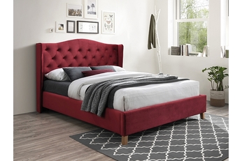 Tapicerowane łóżko chesterfield Aspen Velvet 160x200 - bordowy / dąb