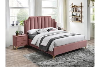 Tapicerowane łóżko Monako Velvet 160x200 - antyczny róż / złoty