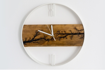 Drewniany zegar ścienny KAYU 02 Olcha w stylu Loft - Biały - 40 cm