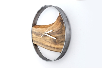 Drewniany zegar ścienny KAYU 10 Orzech w stylu Loft - Stal - 31 cm