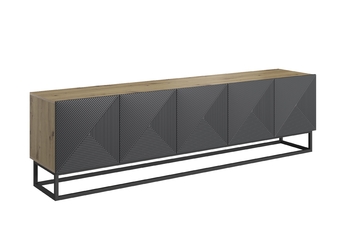 http://Szafka%20RTV%20Asha%20200%20cm%20z%20ryflowanym%20frontem%20i%20metalowym%20stelażem%20-%20artisan%20/%20rivier%20stone%20mat