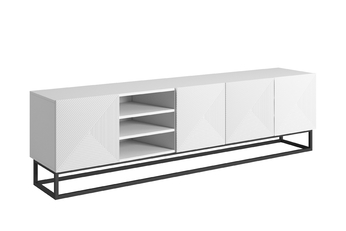 http://Szafka%20RTV%20Asha%20ryflowana%20z%20wnęką%20i%20metalowym%20stelażem%20200%20cm%20-%20biały%20mat