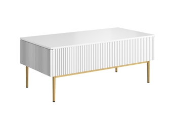 http://Stolik%20kawowy%20Nicole%20120%20cm%20z%20szufladami%20i%20metalowymi%20nogami%20-%20biały%20mat%20/%20złote%20nóżki