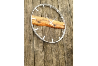 Drewniany zegar ścienny KAYU 26 Orzech w stylu Loft - Biały - 70 cm
