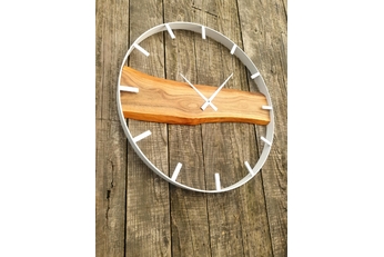 Drewniany zegar ścienny KAYU 30 Orzech w stylu Loft - Biały - 70 cm