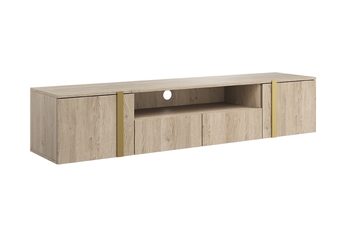http://Szafka%20RTV%20wisząca%20Verica%20200%20cm%20z%20szufladami%20i%20metalowymi%20uchwytami%20200%20cm%20-%20dąb%20biszkoptowy%20/%20złote%20uchwyty
