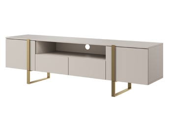 http://Nowoczesna%20szafka%20RTV%20Verica%20z%20szufladami%20i%20metalowymi%20nogami%20200%20cm%20-%20cashmere%20/%20złote%20nóżki