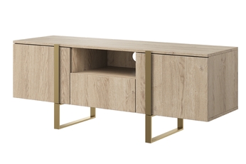 http://Szafka%20RTV%20Verica%20z%20szufladą,%20wnęką%20i%20metalowymi%20nogami%20150%20cm%20-%20dąb%20biszkoptowy%20/%20złote%20nóżki