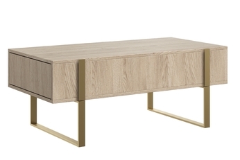 http://Stolik%20kawowy%20Verica%20z%20szufladami%20i%20metalowymi%20nogami%20120%20cm%20-%20dąb%20biszkoptowy%20/%20złote%20nóżki
