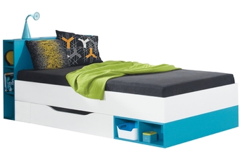 Łóżko jednoosobowe młodzieżowe 90x200 Mobi MO18 - biały / turkus