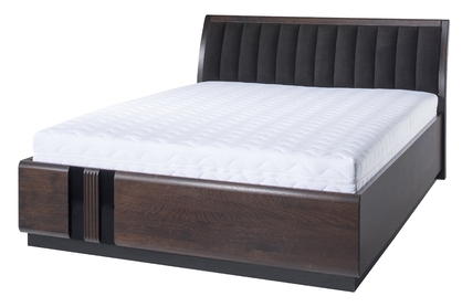 Łóżko Porti 76 z tapicerowanym zagłówkiem 160x200 cm - dąb czekoladowy/carabu 33 czarny