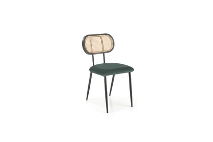 Krzesło metalowe z tapicerowanym siedziskiem i plecionym oparciem K503 - ciemny zielony