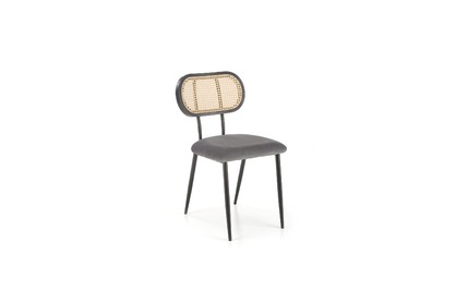 Krzesło metalowe z tapicerowanym siedziskiem i plecionym oparciem K503 - popielaty