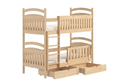 Łóżko piętrowe drewniane Amely z szufladami - sosna, 70x140