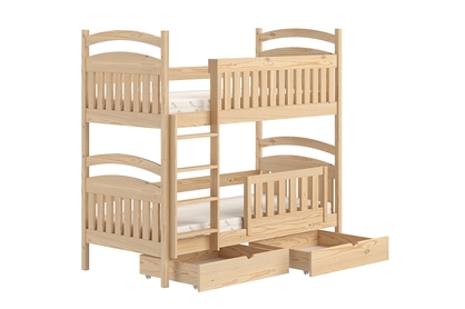 Łóżko piętrowe drewniane Amely z szufladami - sosna, 80x180