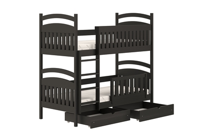 Łóżko piętrowe drewniane Amely z szufladami - czarny, 70x140