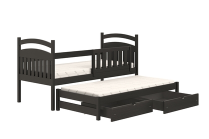 Łóżko dziecięce parterowe wysuwane Amely - czarny, 80x160