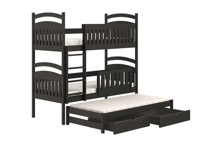 Łóżko dziecięce piętrowe wysuwane 3 os. Amely - czarny, 90x180 