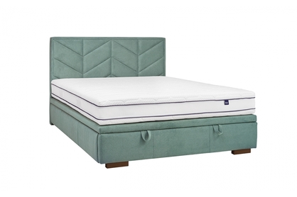 Łóżko sypialniane z tapicerowanym stelażem i pojemnikiem Lindi - 140x200, nogi wenge 