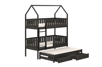 Łóżko dziecięce domek piętrowe wysuwane Nemos - czarny, 90x200