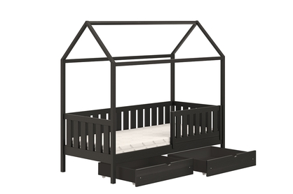 Łóżko dziecięce domek parterowe z szufladami Nemos II - czarny, 90x200