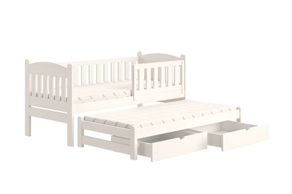 Łóżko dziecięce parterowe wysuwane Alvins z szufladami - biały, 90x200