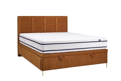 Łóżko sypialniane z tapicerowanym stelażem i pojemnikiem Menir - 160x200, nogi złote