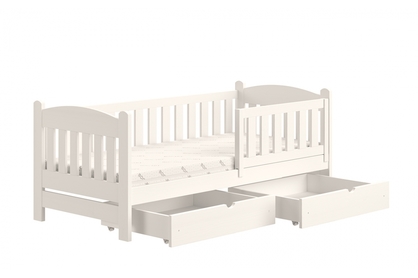 Łóżko dziecięce drewniane Alvins z szufladami - biały, 90x200