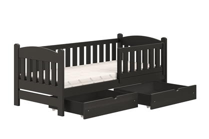 Łóżko dziecięce drewniane Alvins z szufladami - czarny, 90x200