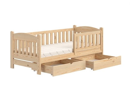 Łóżko dziecięce drewniane Alvins z szufladami - sosna, 90x200