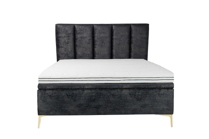 Łóżko sypialniane z tapicerowanym stelażem i pojemnikiem Klabi - 140x200, nogi złote 