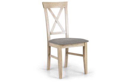 Krzesło drewniane z tapicerowanym siedziskiem i oparciem krzyżyk Retro - szary Gemma 85 / buk