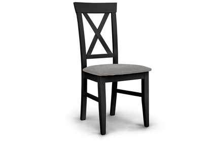 Krzesło drewniane z tapicerowanym siedziskiem i oparciem krzyżyk Retro - szary Gemma 85 / czarny