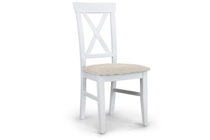 Krzesło drewniane z tapicerowanym siedziskiem i oparciem krzyżyk Retro - krem Inari 22 / biały