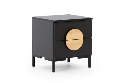 Szafka nocna Ovalo z szufladami 45 cm - czarny / dąb hicora