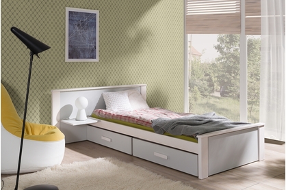 Łóżko dziecięce parterowe Puttio II - biały akryl + szary, 80x180 