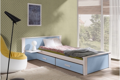 Łóżko dziecięce parterowe Puttio II - biały akryl + niebieski, 80x180