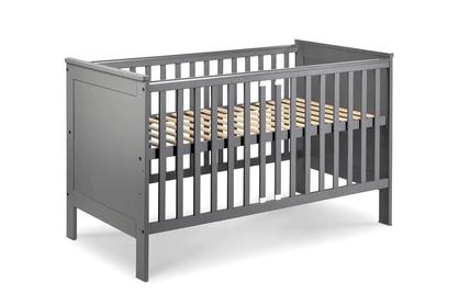 Drewniane łóżeczko dla niemowlaka z barierką Iwo - grafit, 140x70