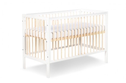 Drewniane łóżeczko dla niemowlaka z barierką Timi - biały/sosna, 120x60