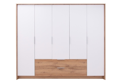 Nowoczesna szafa z dwoma szufladami Vienna 255 cm - dąb wotan / biały