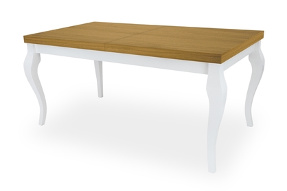 Stół rozkładany w drewnianej okleinie 140-180x80 cm Fiorini na drewnianych nogach - dąb / białe nogi