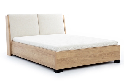 Łóżko do sypialni 180x200 Modello z pojemnikiem na pościel - dąb hikora / beż