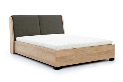 Łóżko do sypialni 140x200 Modello z pojemnikiem na pościel - dąb hikora / grafit